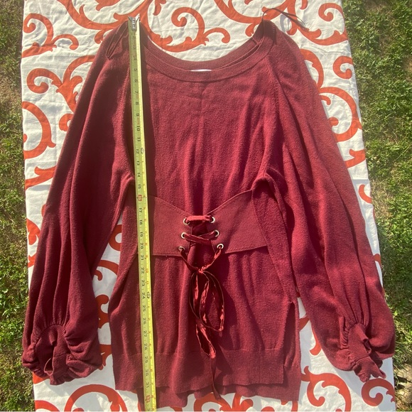 Leith Sweater Dress Long Sleeve Red Oversized Puffy Dress tie waist size xs - Picture 6 of 15